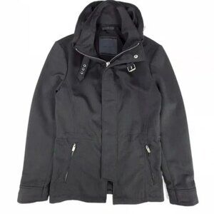 ZARA Man, Size M, black rain jacket, thick/heavy, full front zip, hidden hood